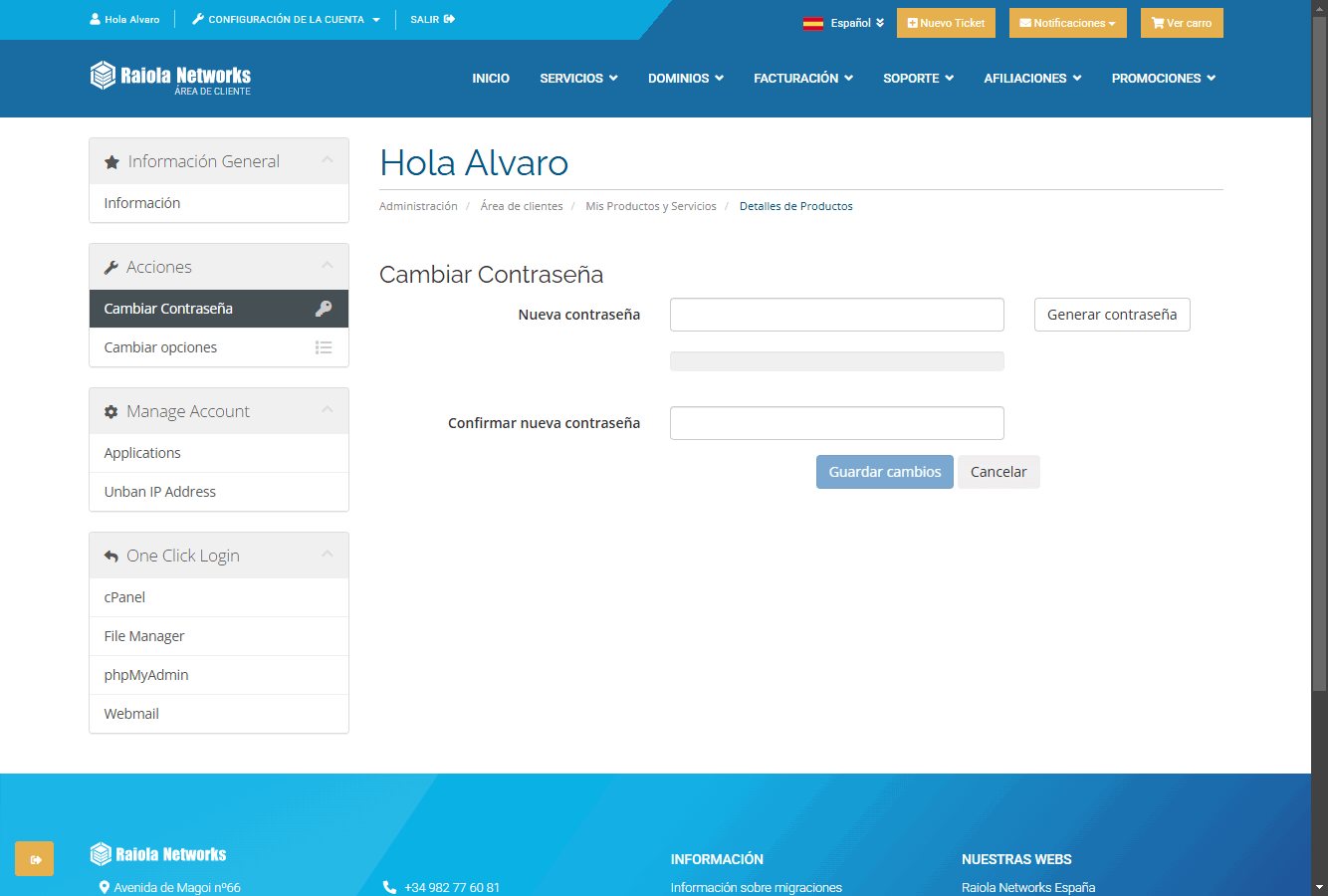 cambiar contraseña cpanel 