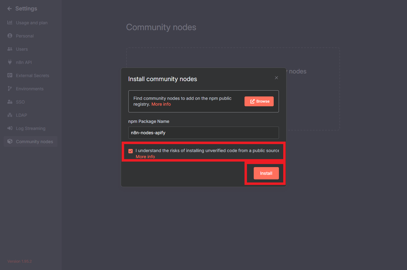 instalar nodo comunitario n8n