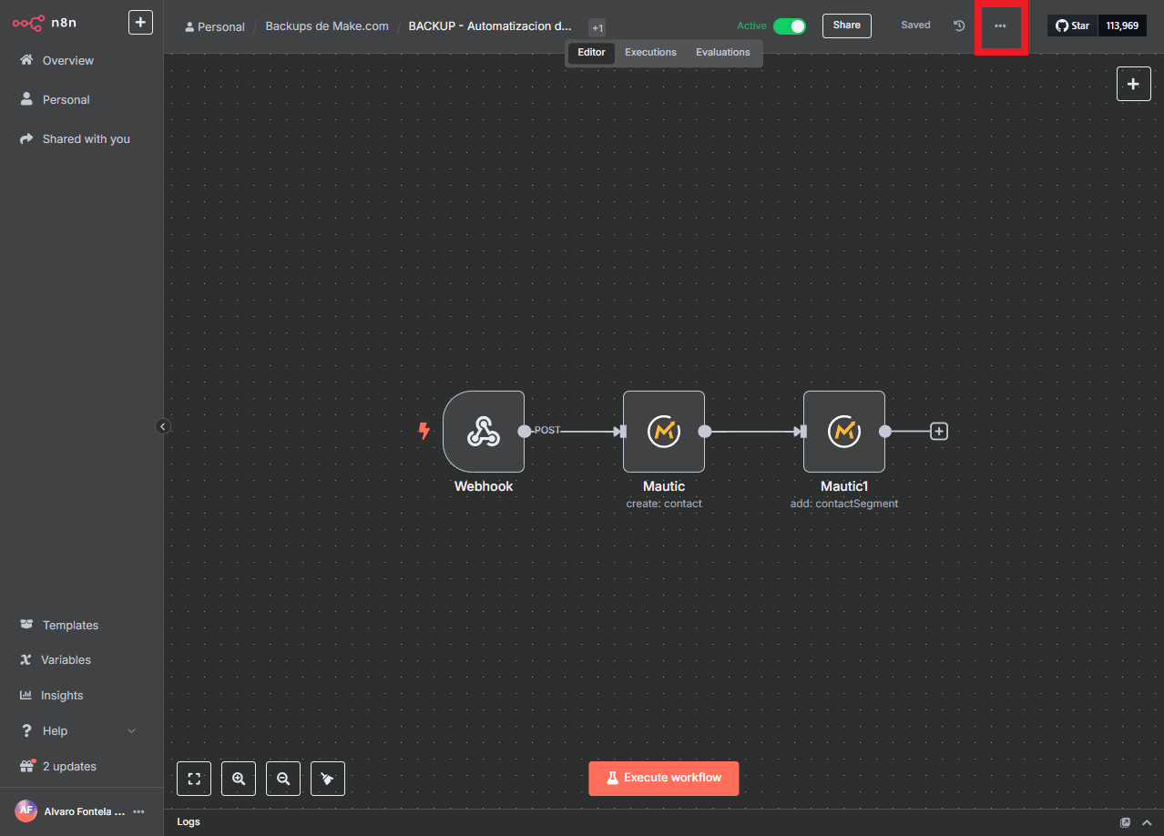 configuracion workflow n8n