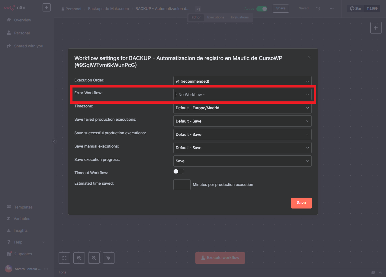 workflow configuracion n8n