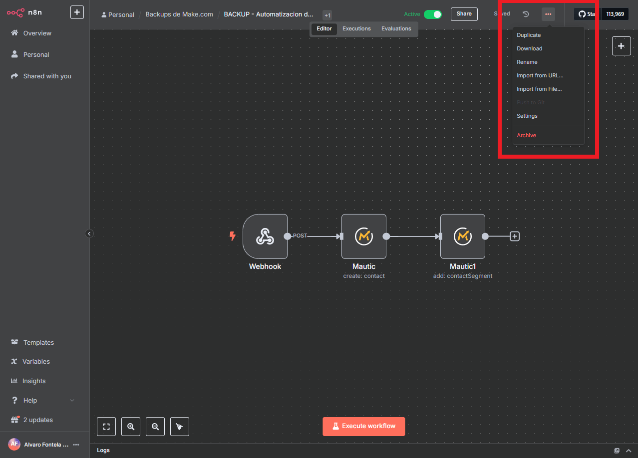 configuracion automatizacion n8n