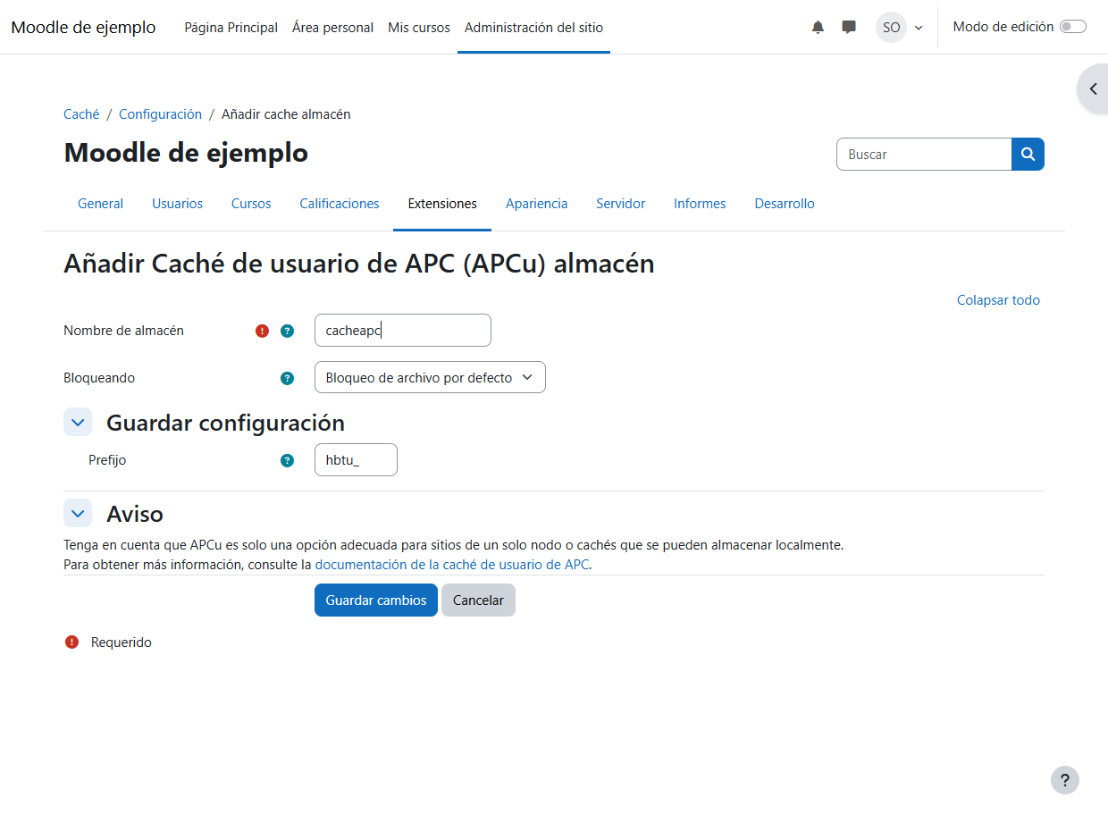 añadir cache apcu moodle