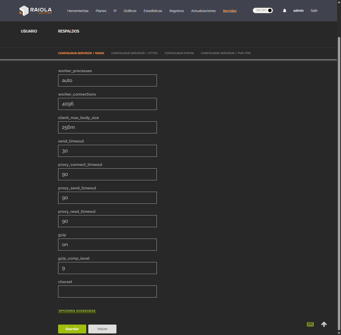 parametros nginx raiolacp