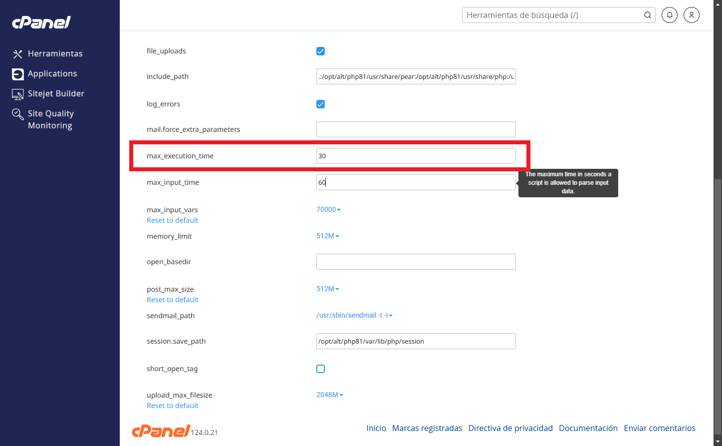 max_execution_time cpanel cloudlinux