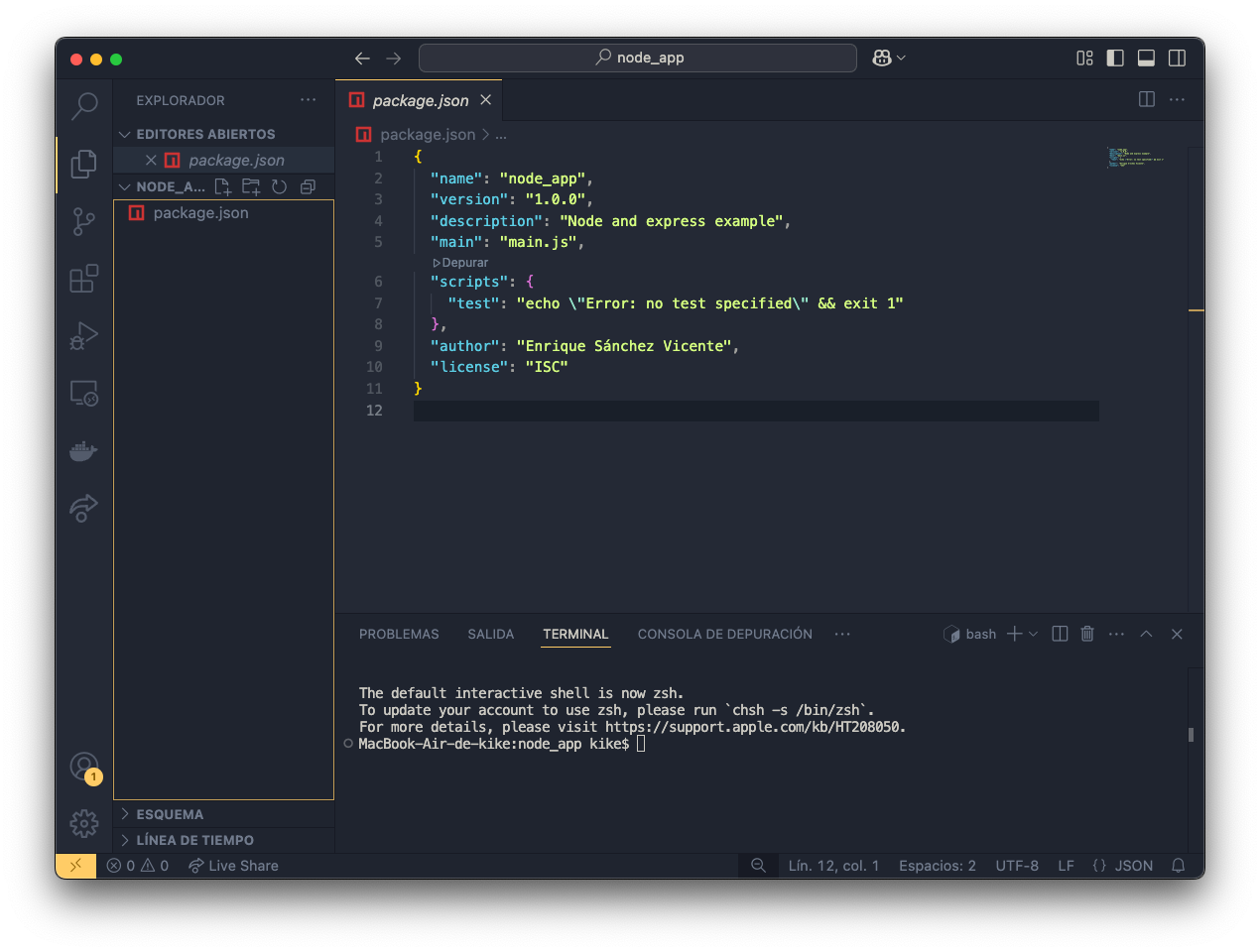 visual studio code nodejs