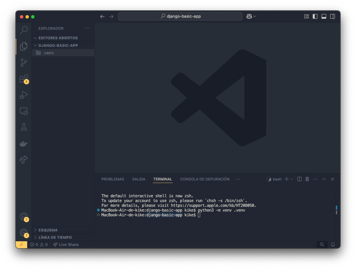 Visual Studio Code seleccionando el directorio