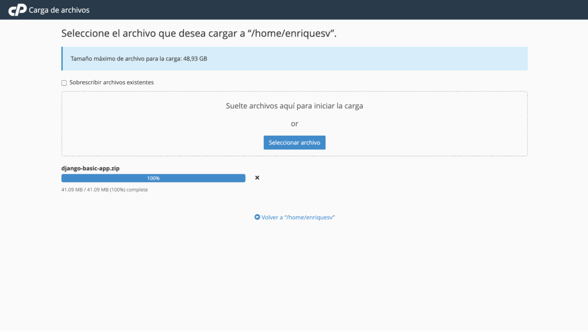  cargar fichero comprimido .zip en cPanel