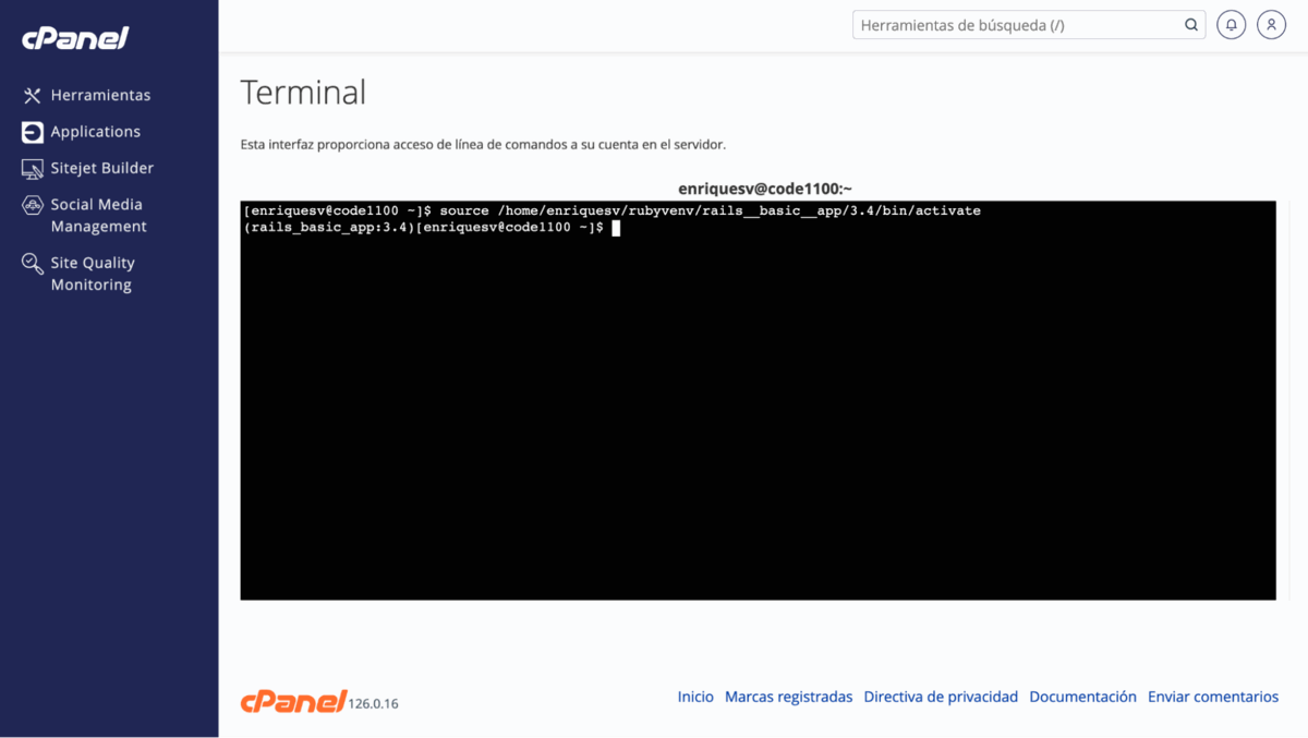 escribir el comando `source` en terminal