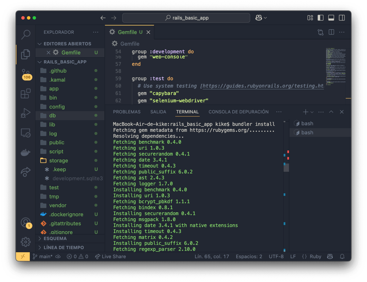 instalar dependencias en nuestro Gemfile, con el comando `bundler install`o `bundle install`
