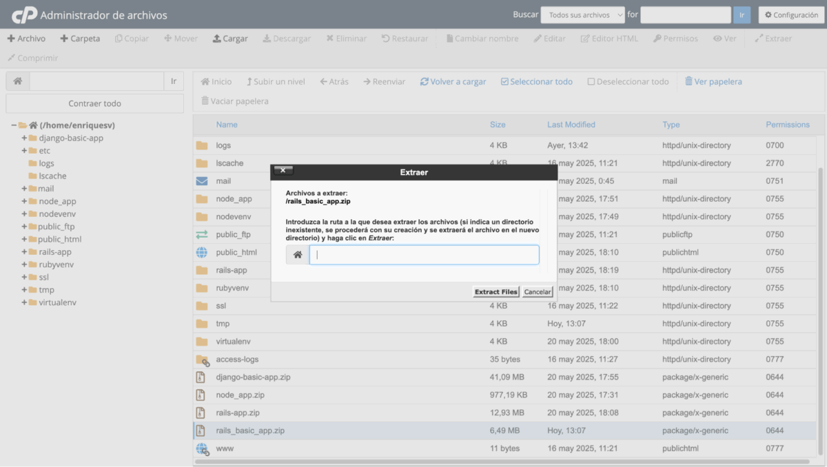 indicar la ruta de preferencia y click en “Extract Files”