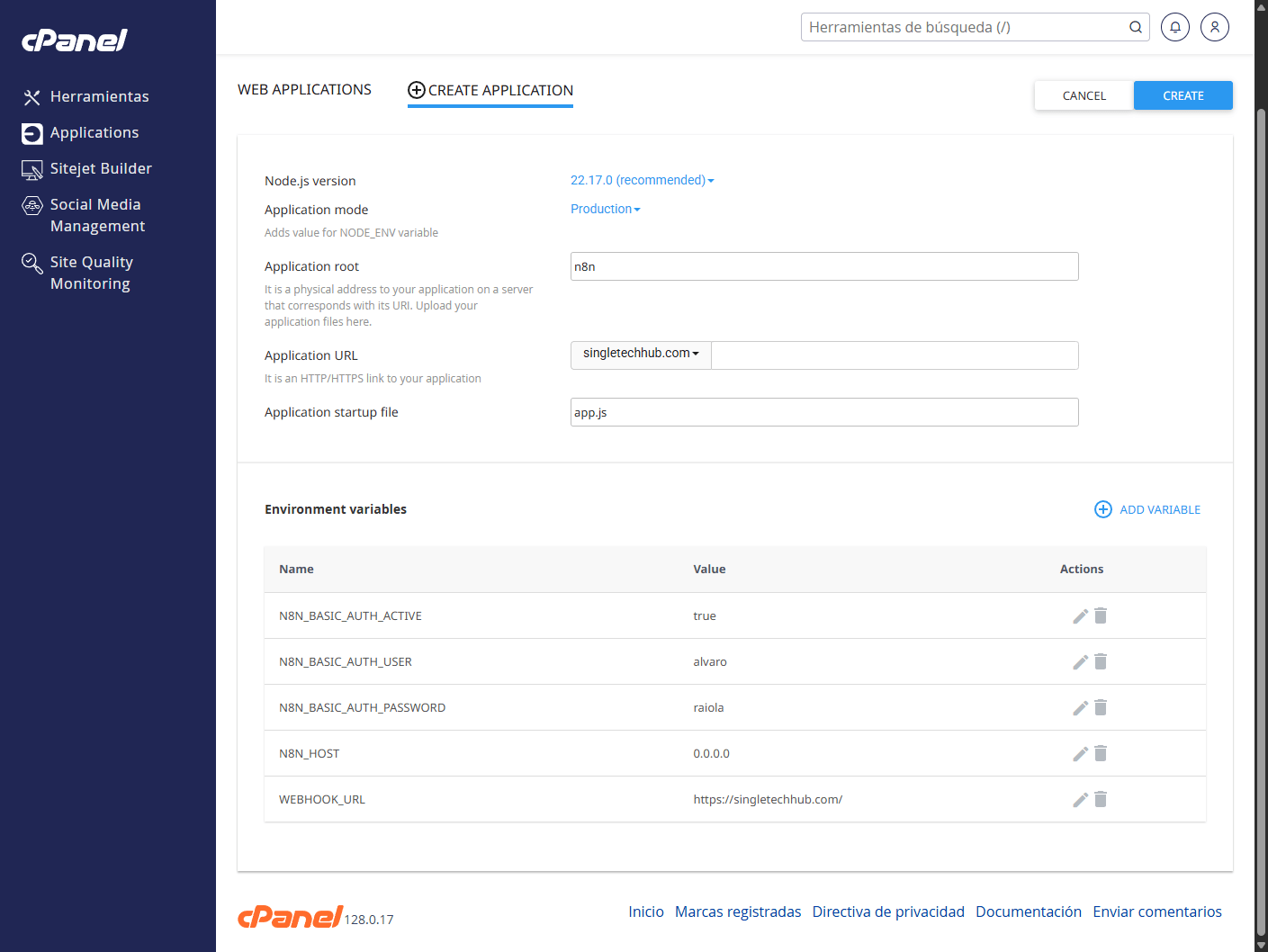 variables del entorno n8n nodejs