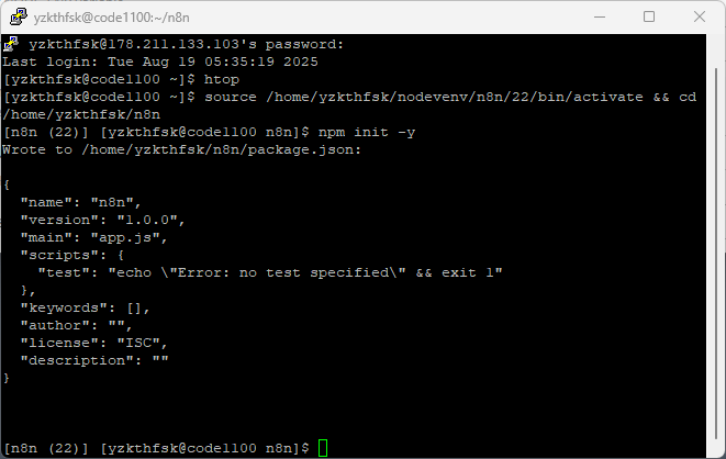 crear package.json nodejs