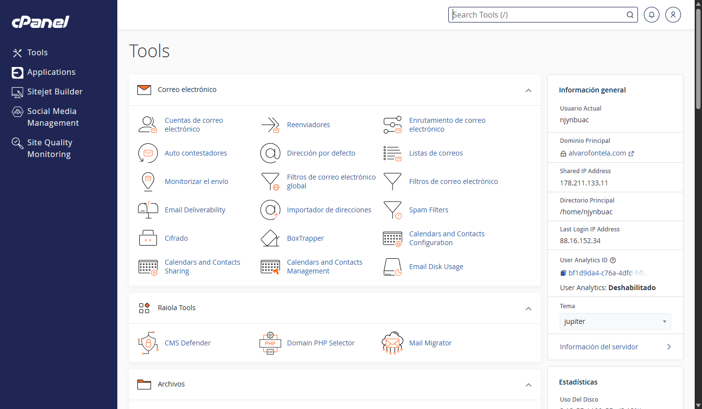 interfaz de cpanel