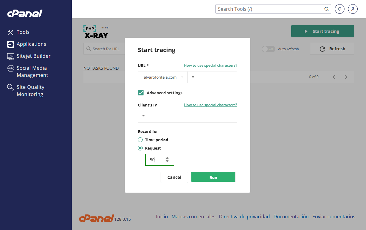 start tracing x-ray cpanel