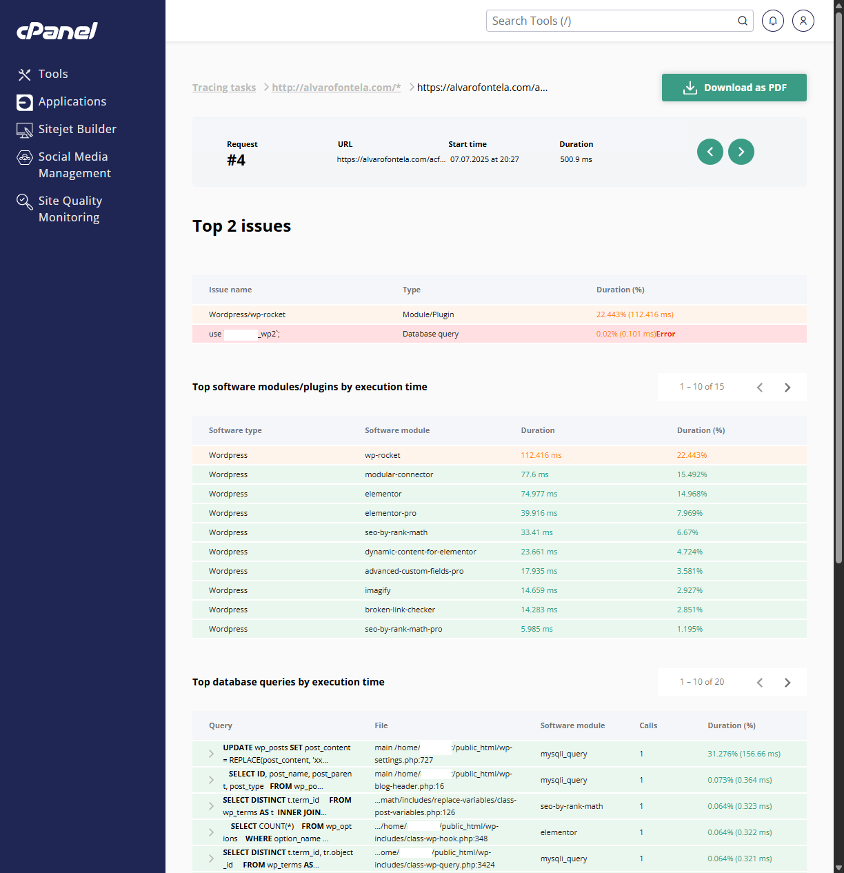 analisis consumo de recursos sitio web xray