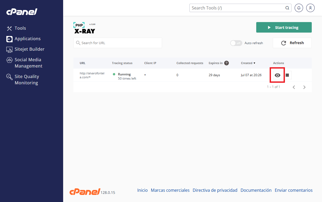 x-ray monitorizar recursos url